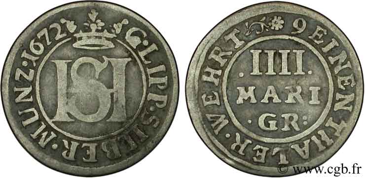 ALLEMAGNE - LIPPE 4 Mariengroschen Comté de Lippe, monograme de Simon Heinrich 1672  TTB 
