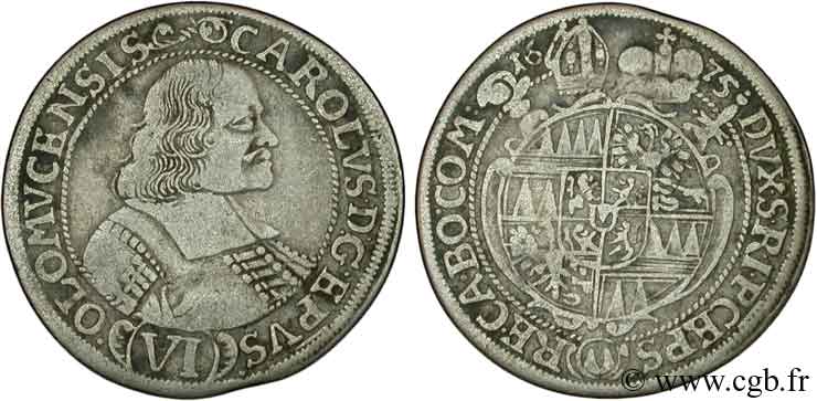 AUTRICHE 6 Kreuzer archevéché d’Olmutz, Charles II de Liechtenstein-Castelcorn 1675  TTB 