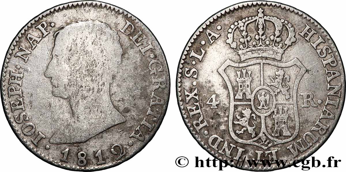 SPAGNA - REGNO DI SPAGNA - GIUSEPPE NAPOLEONE 4 Reales 1812 Madrid MB