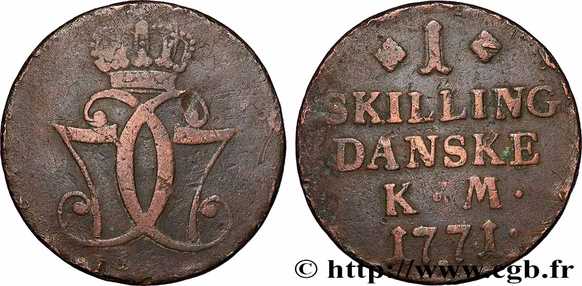 DÄNEMARK 1 Skilling Christian VII 1771 Copenhague fSS