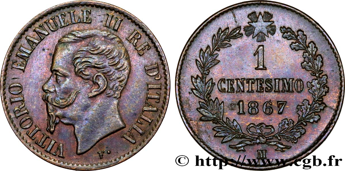 ITALY 1 Centesimo Victor Emmanuel II 1867 Milan MS 