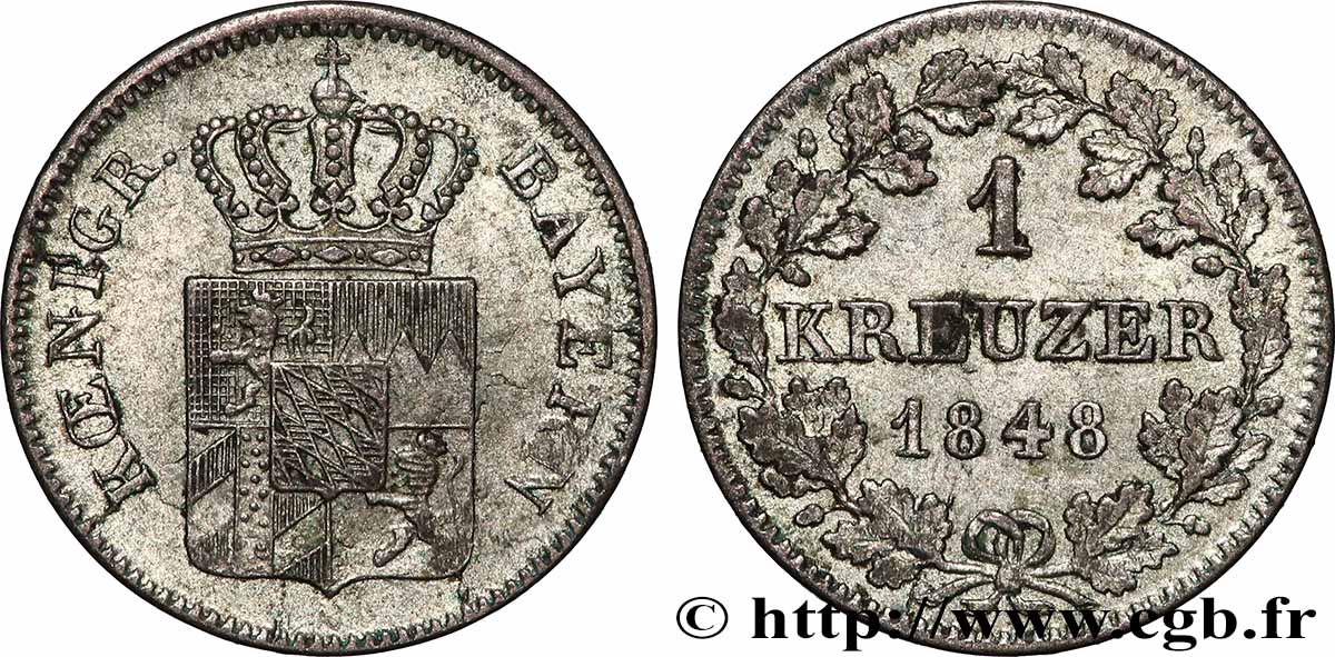 ALEMANIA - BAVIERA 1 Kreuzer 1848 Munich EBC
