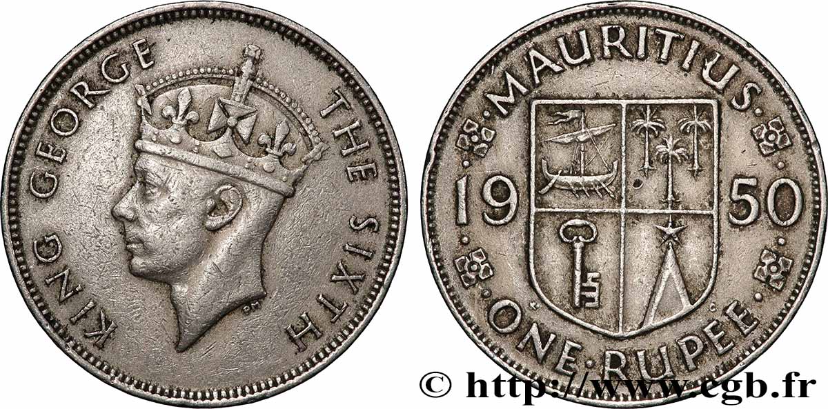 ÎLE MAURICE 1 Rupee (Roupie) roi Georges VI 1950 Londres TTB