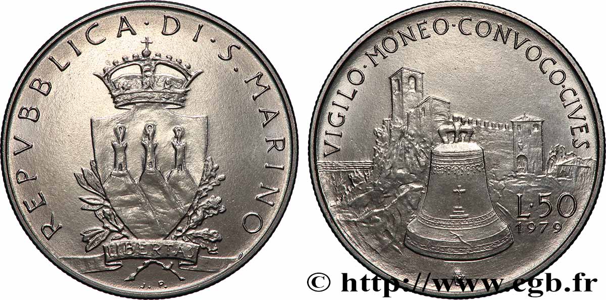 SAINT-MARIN 50 Lire emblème / cloche 1979 Rome SPL