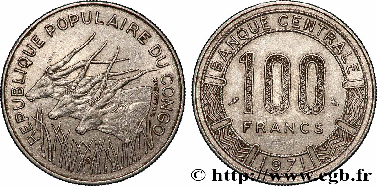 CONGO (RÉPUBLIQUE) 100 Francs type “Banque Centrale” 1971 Paris TTB+