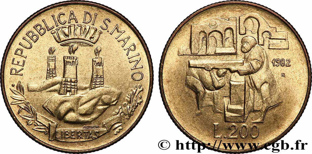 SAN MARINO 200 Lire “les conquêtes sociales” 1982 Rome - R EBC