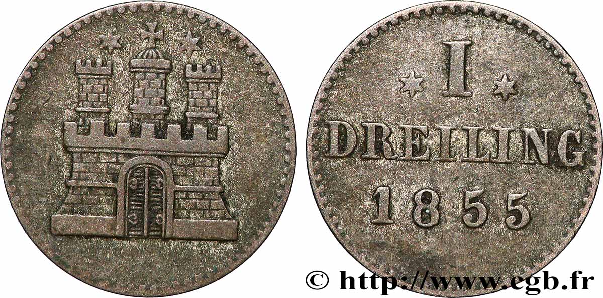 GERMANY - HAMBURG FREE CITY 1 Dreiling Ville de Hambourg emblème 1855 Hambourg XF