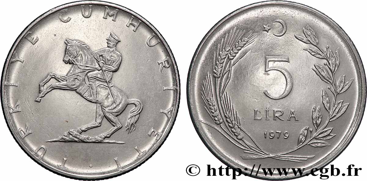 TURCHIA 5 Lira Atatürk à cheval 1976 Istanbul MS