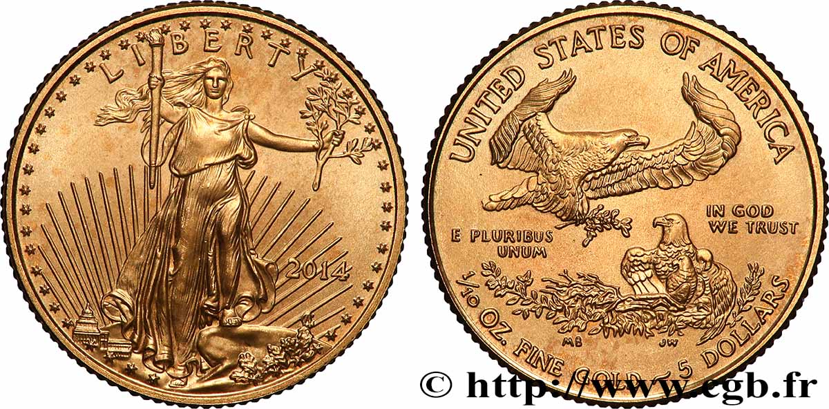 GOLD, PALLADIUM & PLATINUM INVESTMENT 5 Dollars (1/10 once) 2014 MS
