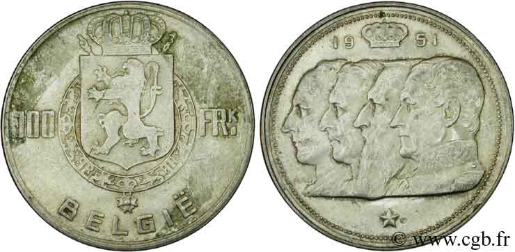 BELGIQUE 100 Francs Quatre rois de Belgique, légende flamande 1951  SUP 