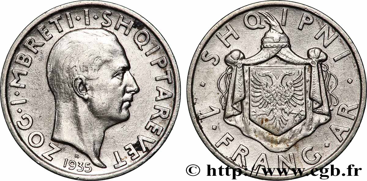 ALBANIE - RÉPUBLIQUE PUIS ROYAUME D ALBANIE - ZOG 1 Franga Ari 1935 Rome AU