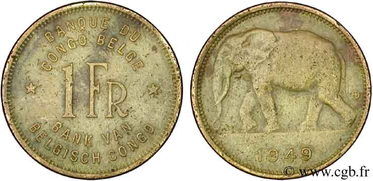CONGO BELGE 1 Franc éléphant 1949  TB+ 