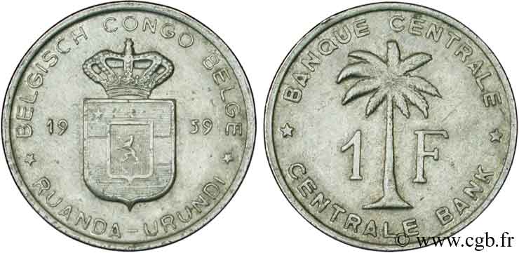 CONGO BELGE 1 Franc Banque Centrale Congo Belge-Ruanda-Urundi 1959  TTB 