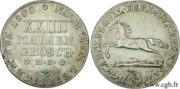 ALLEMAGNE - BRUNSWICK-WOLFENBUTTEL 24 Mariengroschen Duché de Brunswick-Wolfenbuttel, frappe au cheval au nom de Charles Guillaume Ferdinand 1800 Brunswick TTB 