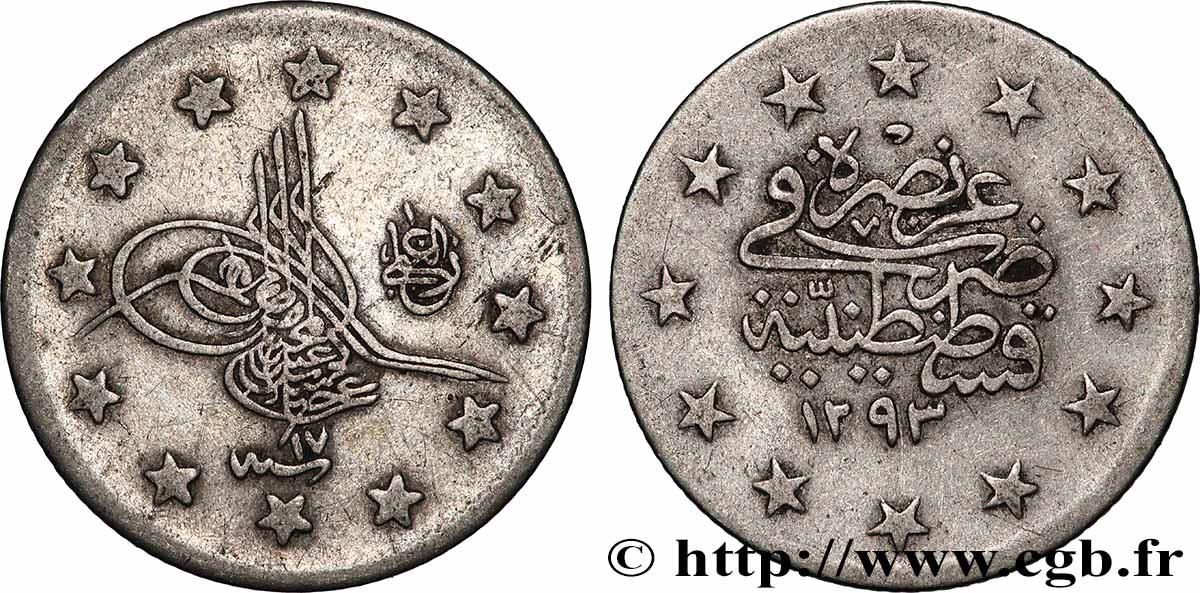 TURCHIA 2 Kurush Abdul Hamid II AH 1293 an 17 (1884) Constantinople BB