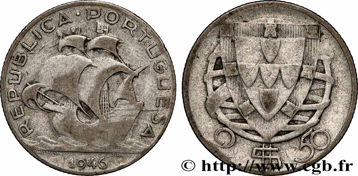 PORTUGAL 2 1/2 Escudos 1946 Lisbonne fSS