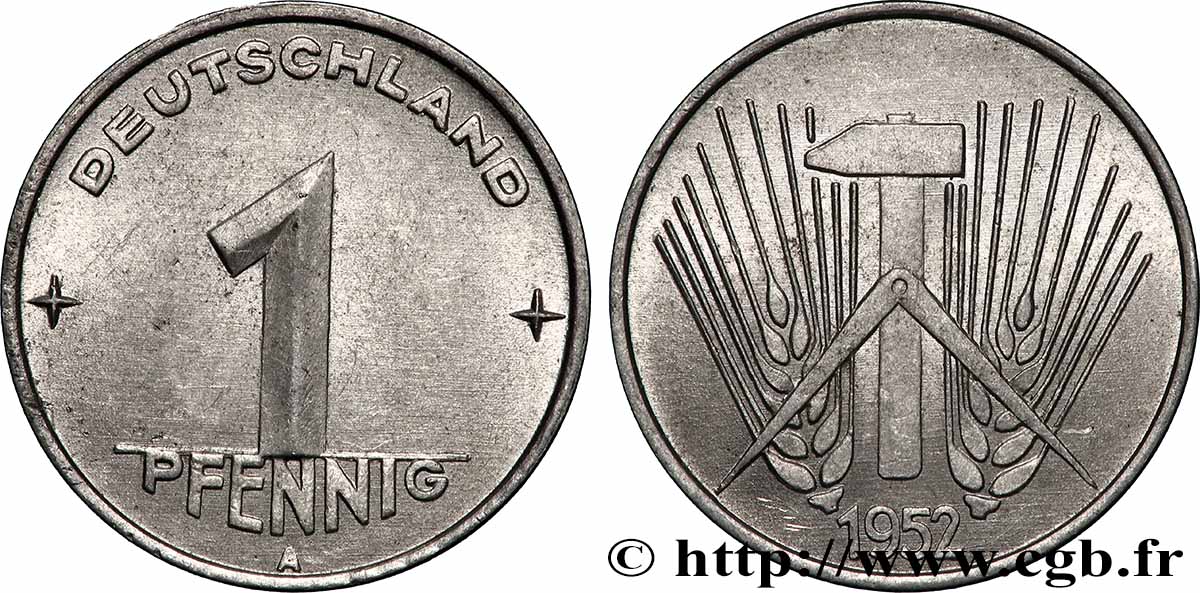 REPUBBLICA DEMOCRATICA TEDESCA 1 Pfennig type Deutschland 1952 Berlin q.SPL