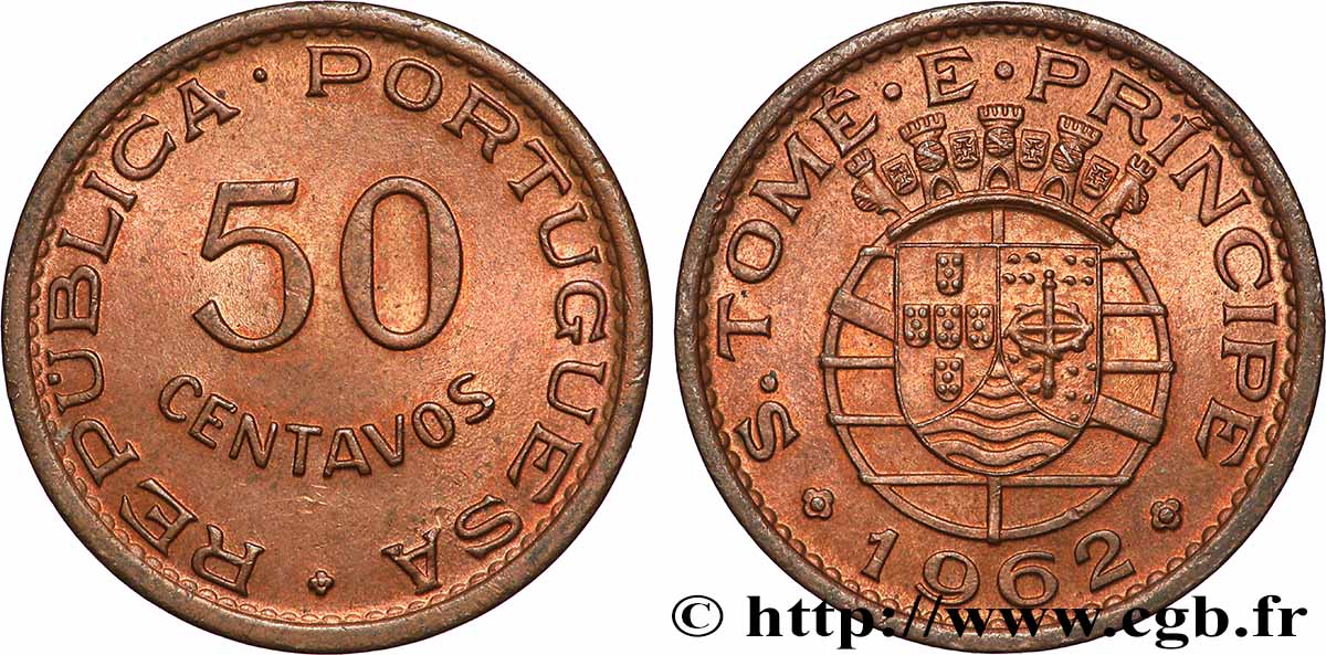 SAO TOME E PRINCIPE 50 Centavos colonie portugaise 1962 Lisbonne SPL