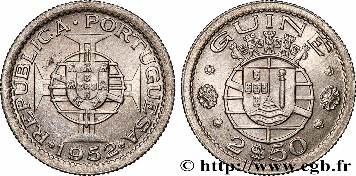 GUINÉE BISSAU 2,5 Escudos monnayage colonial Portugais 1952 Lisbonne SPL