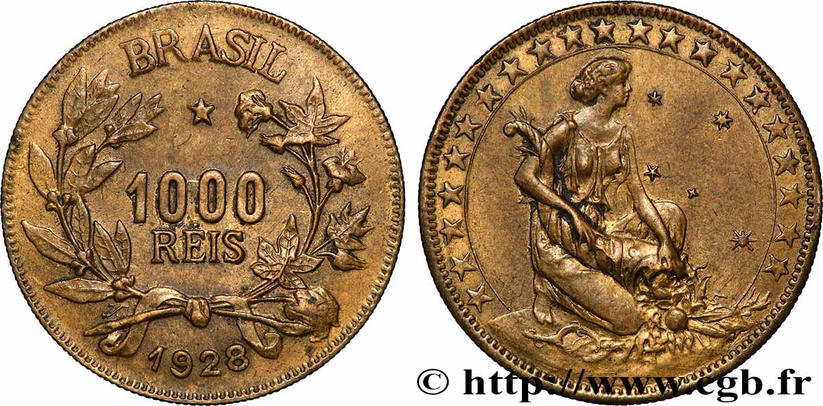BRAZIL 1000 Reis 1928 Rio de Janeiro XF