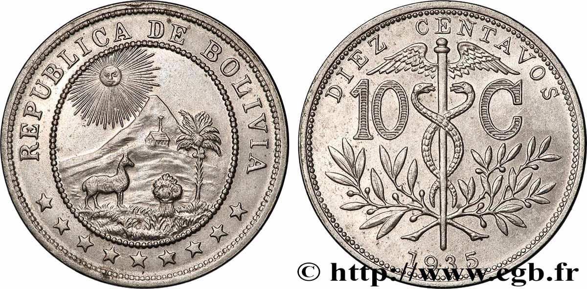 BOLIVIA 10 Centavos emblème de la Bolivie 1935 Vienne SPL