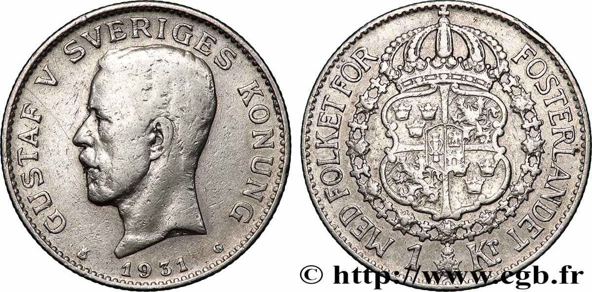 SUÈDE 1 Krona Gustave V 1931 Kungsholmen TB+