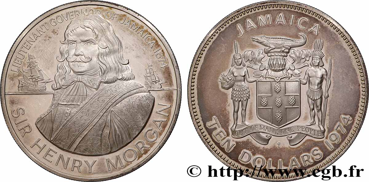 JAMAÏQUE 10 Dollars Proof Sir Henry Morgan 1974 SPL