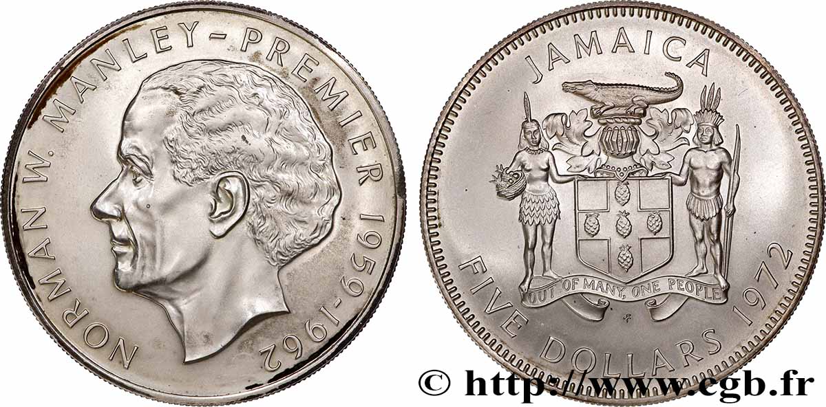JAMAICA 5 Dollar Proof Norman Manley 1972 Franklin Mint MS