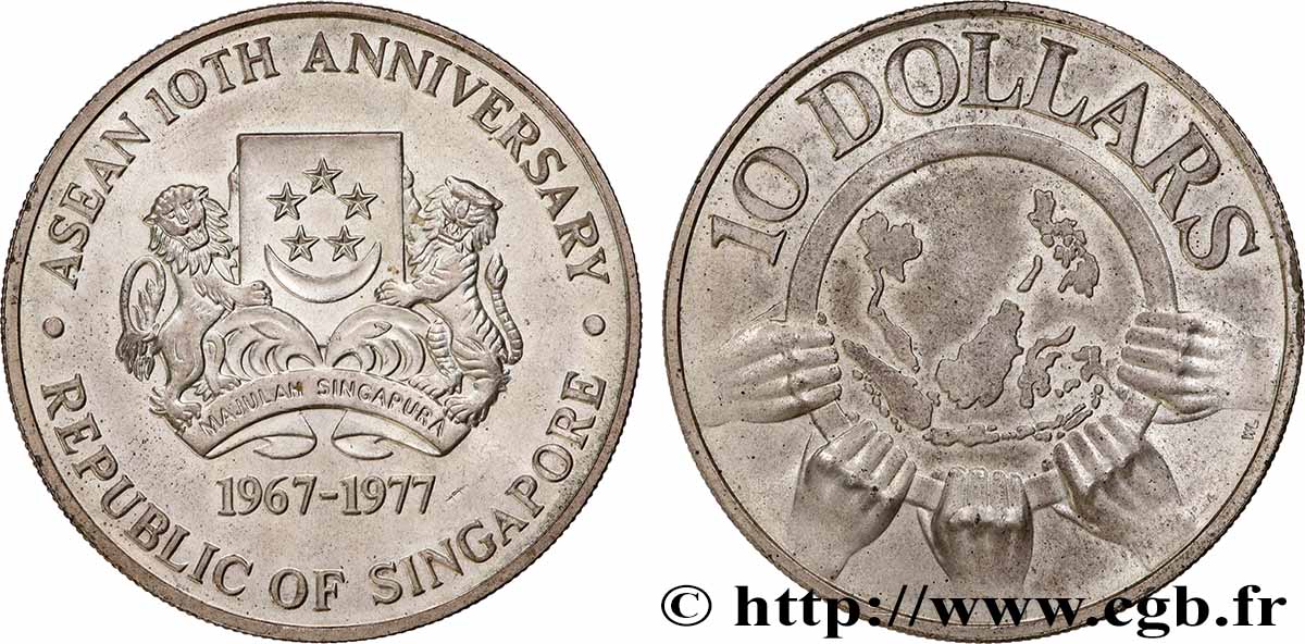 SINGAPORE 10 Dollars 10e anniversaire de l’ASEAN 1977 SPL