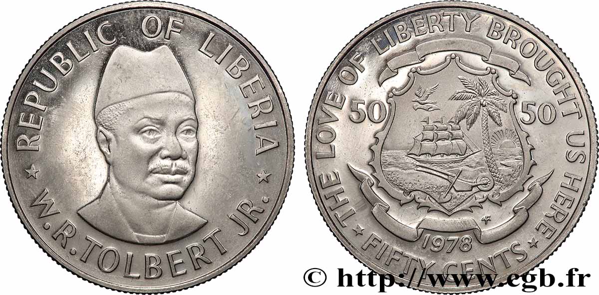 LIBERIA 50 Cents Proof Président W.R. Tolbert Jr 1978 Franklin Mint SUP