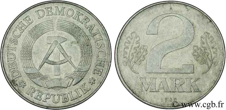 ALLEMAGNE RÉPUBLIQUE DÉMOCRATIQUE 2 Mark emblème de la RDA 1980 Berlin TTB 