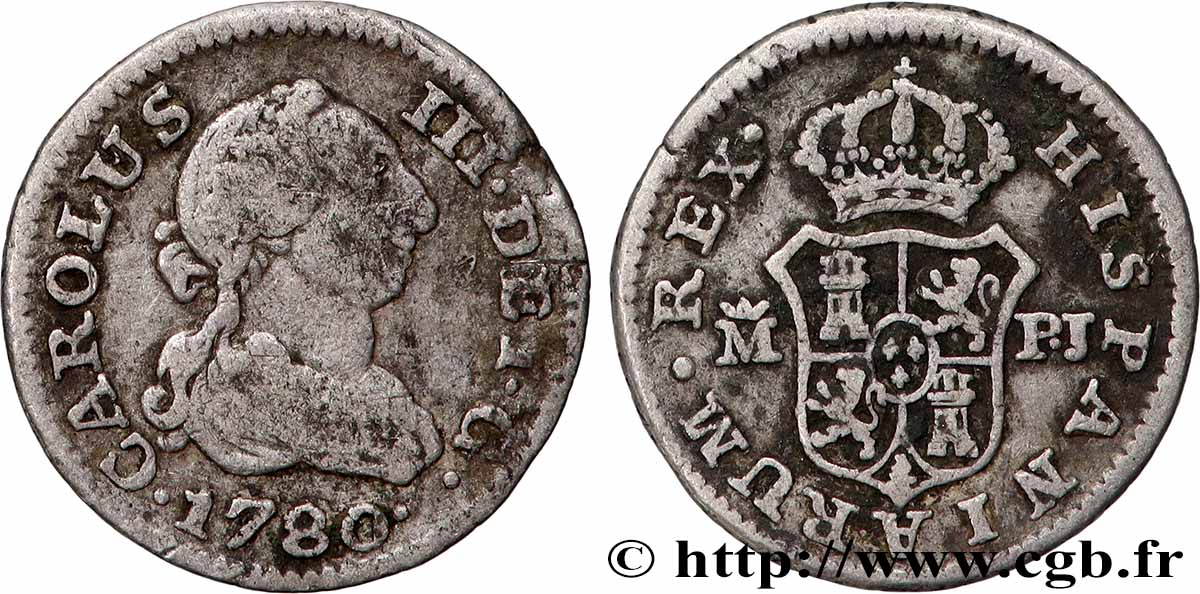 ESPAGNE 1/2 Real Charles III 1780 Madrid TB+