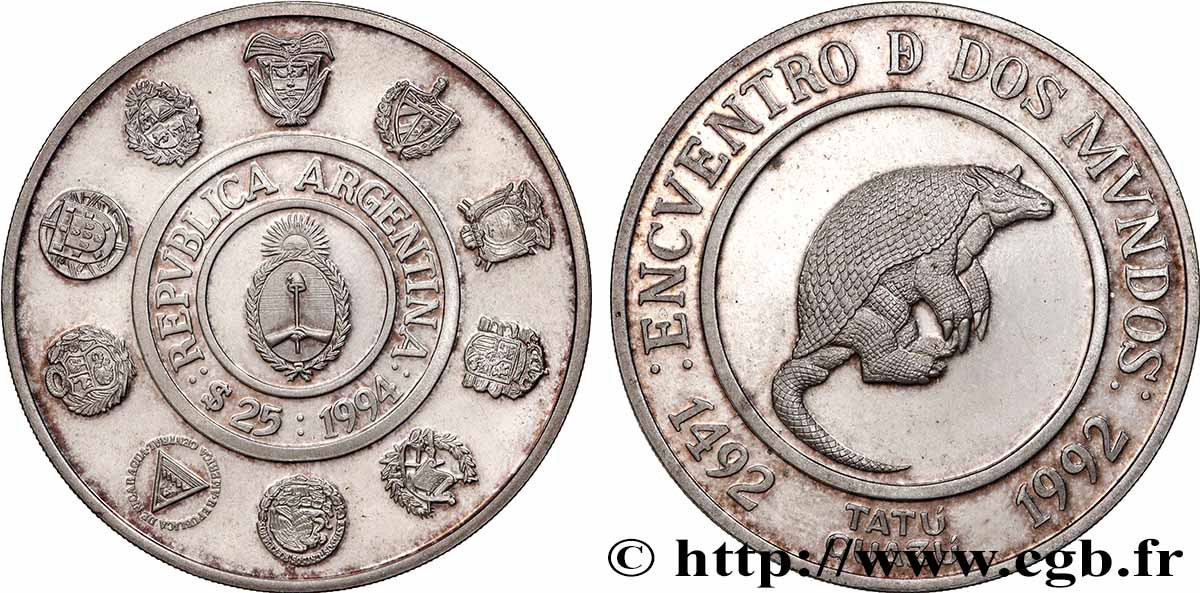ARGENTINIEN 25 Pesos Proof Le Tatou Géant 1994 fST