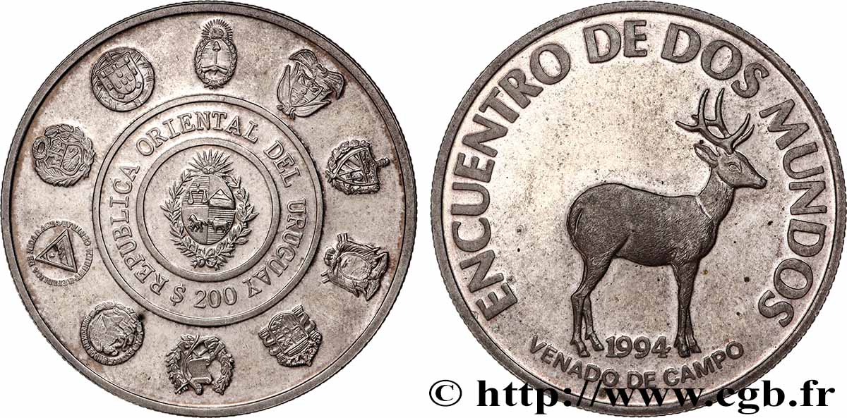 URUGUAY 200 Pesos Proof cerf 1994 MS