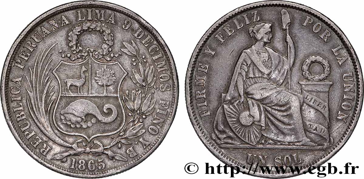 PERU 1 Sol “Liberté” assise 1865 Lima q.BB