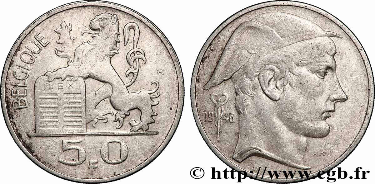 BELGIUM 50 Francs Mercure légende française 1948
Bruxelles XF