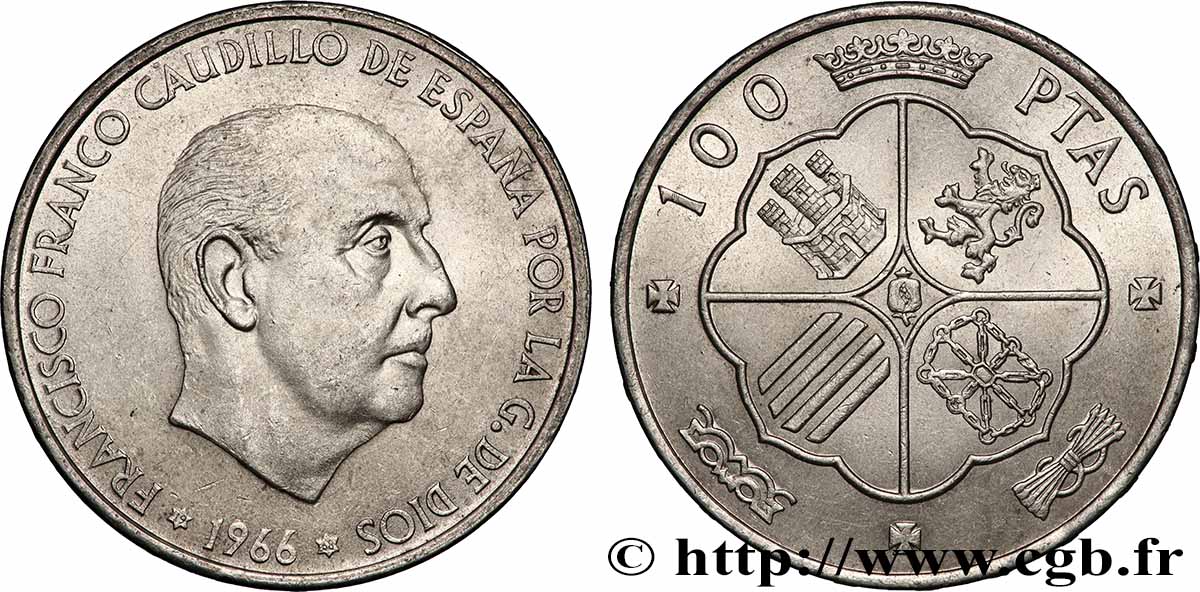 ESPAGNE 100 Pesetas Francisco Franco (1968 dans les étoiles) 1966 Madrid SUP