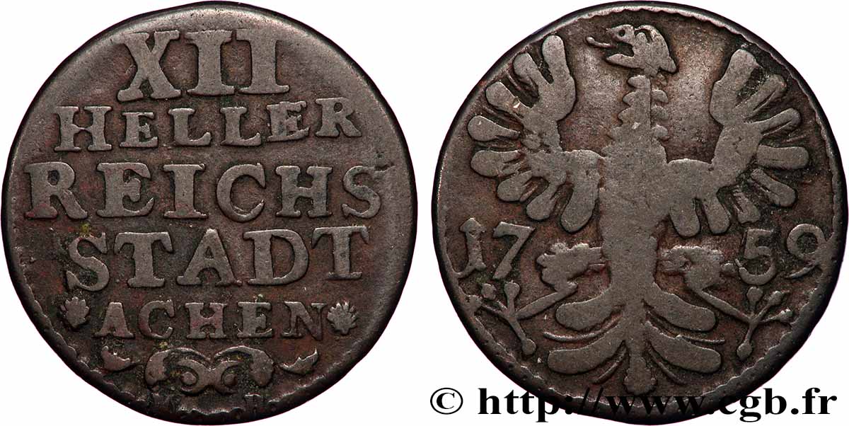 GERMANY - AACHEN XII (12) Heller 1759 VF