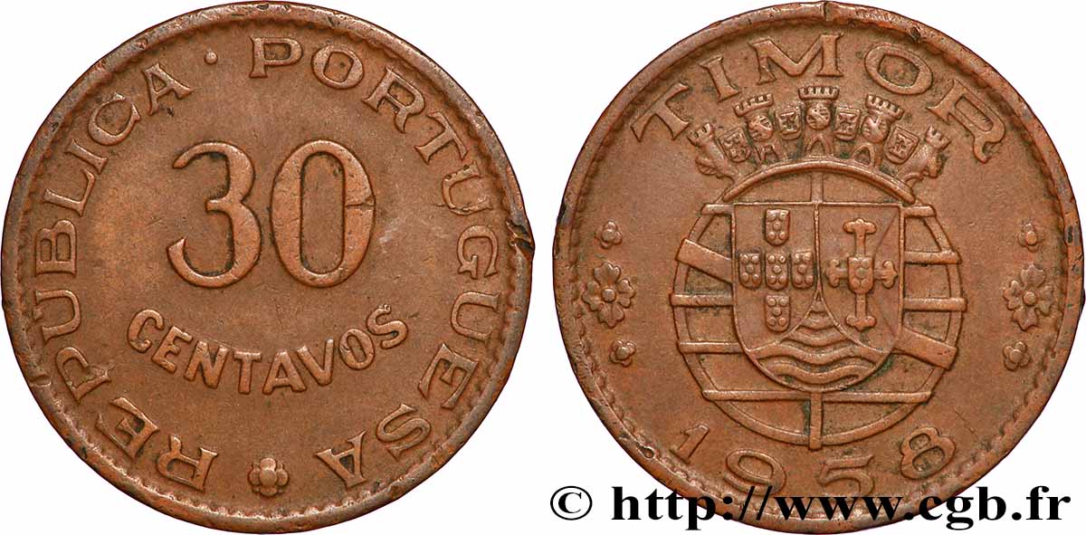 TIMOR 30 Centavos Colonie Portugaise 1958 Lisbonne q.SPL