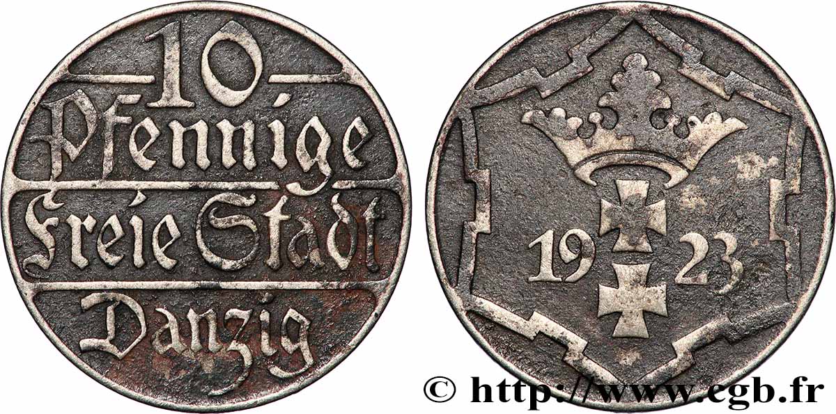 LIBERA CITTA DI DANZICA 10 Pfennig 1923 Berlin MB