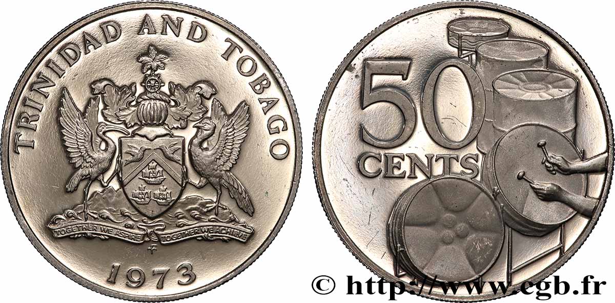 TRINIDAD and TOBAGO 50 Cents Proof emblème / steel drums 1973 Franklin Mint MS