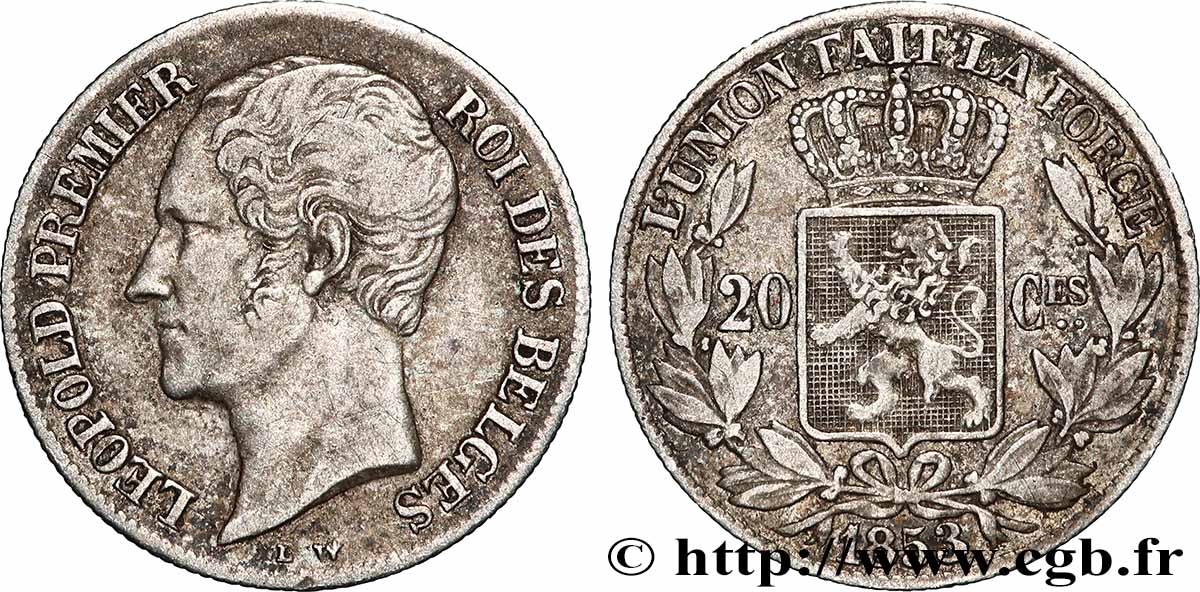 BELGIQUE - ROYAUME DE BELGIQUE - LÉOPOLD Ier 20 Centimes 1853 Bruxelles q.SPL