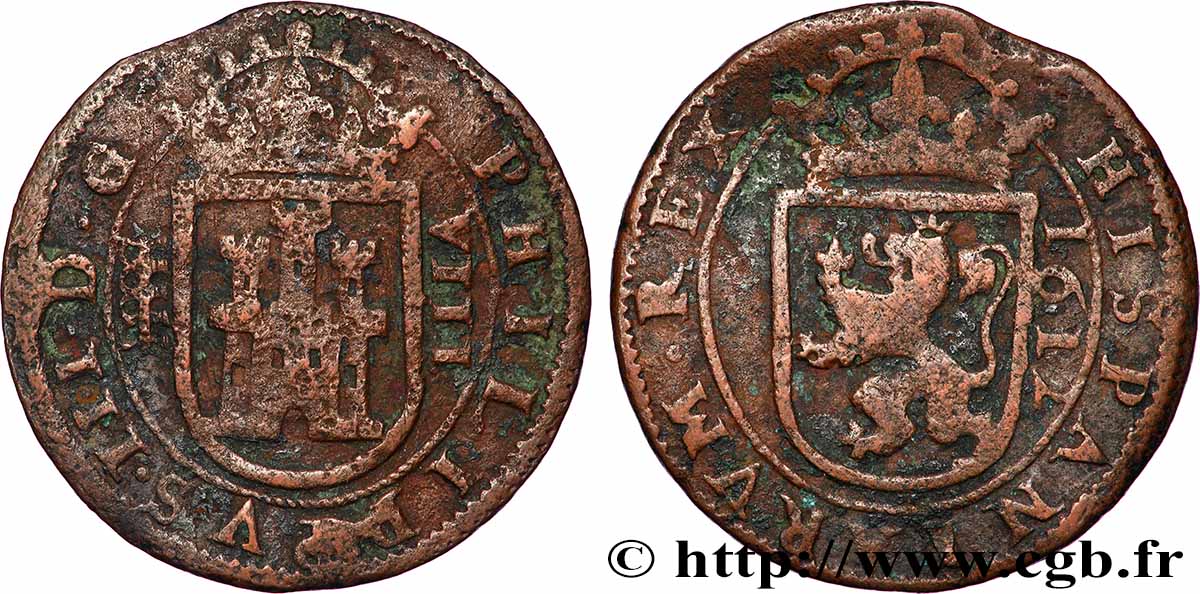 ESPAGNE - ROYAUME D ESPAGNE - PHILIPPE III 8 Maravedis 1612 Ségovie TTB