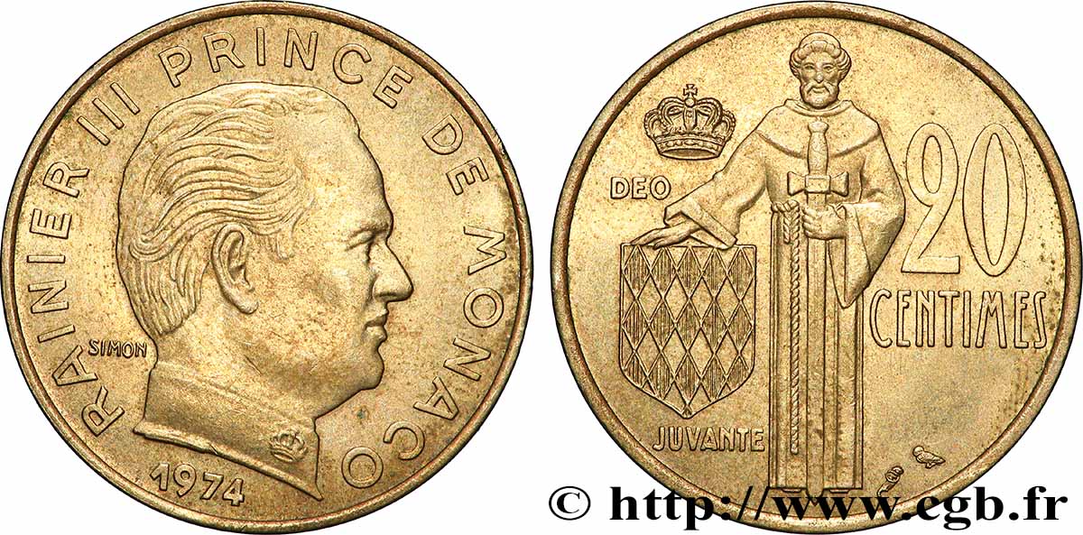 MONACO 20 Centimes Rainier III 1974 Paris SUP