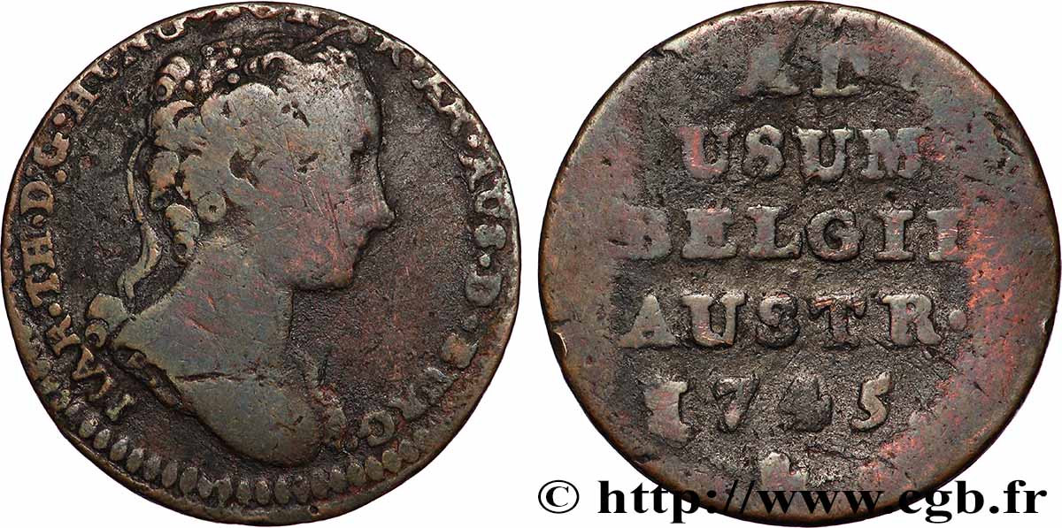 BELGIUM - AUSTRIAN NETHERLANDS 1 Liard Marie-Thérèse 1745 Anvers VF