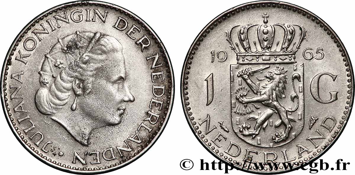 NETHERLANDS 1 Gulden Juliana 1965 Utrecht AU