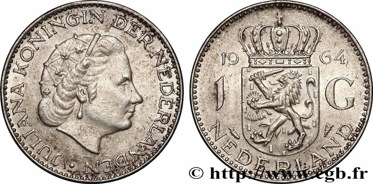 NETHERLANDS 1 Gulden Juliana 1964 Utrecht AU