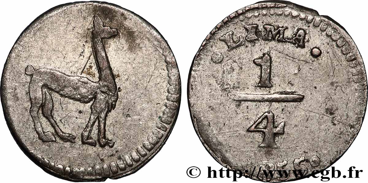 PERU 1/4 Real Lama 1855 Lima q.BB