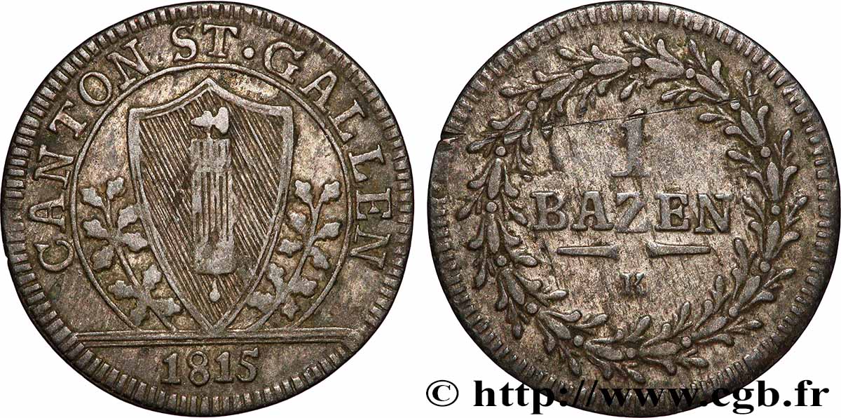 SWITZERLAND - CANTON OF ST. GALLEN 1 Batzen 1815 XF
