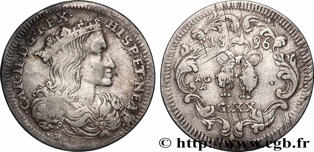 ITALY - KINGDOM OF NAPLES 1 Tari Charles II 1696 Naples XF